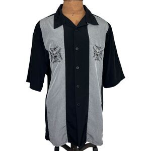 Chrome Eagle Black Motorcycle Mens Short Sleeve Button Up Shirt Sz XXL Skull
